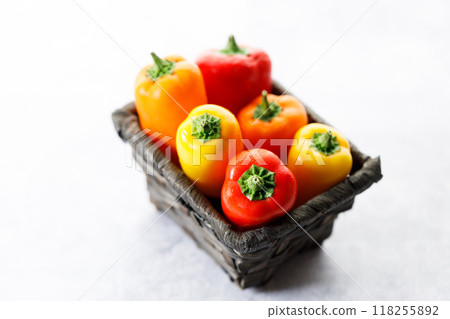 Colorful Sweet Pepper Chili, Baby Small Bell Pepper on white background Colorful Sweet Pepper Chili, Baby Small Bell Pepper on white background 118255892