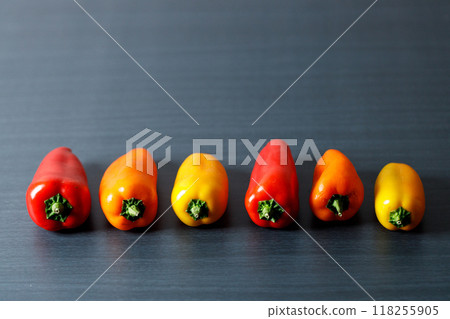 Colorful Sweet Pepper Chili, Baby Small Bell Pepper on dark background 118255905