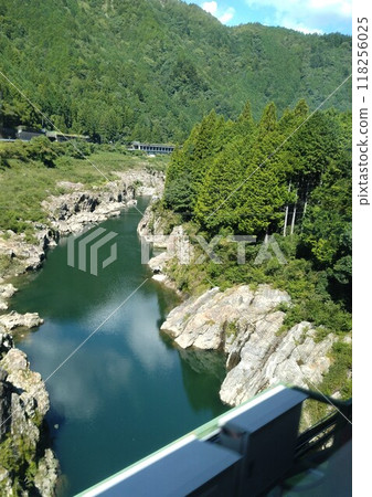 特快列車穿過深綠色的山谷 118256025