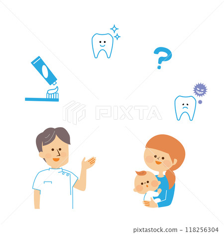Dentist, mother and baby cute illustration material Dentist, mother and baby cute illustration material 118256304