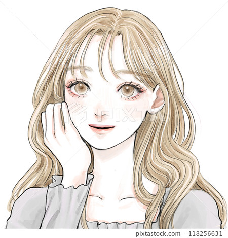 A woman who puts her hand on her cheek A woman who puts her hand on her cheek 118256631