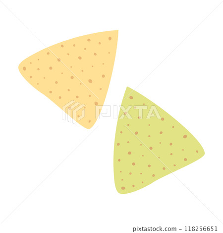 Spinach and corn nachos Tortilla chips in trendy soft green and yellow Traditional Mexican Fast food 118256651