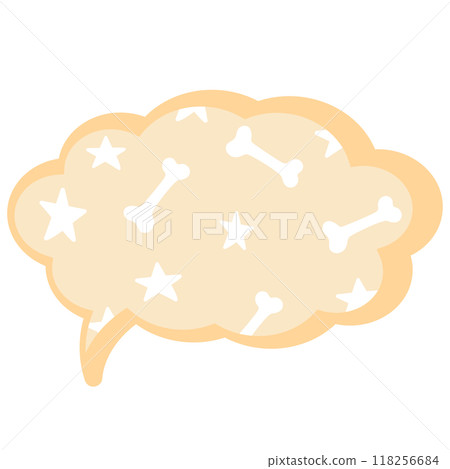 Illustration of Halloween text bubble with bone and star pattern on orange background for decoration, text, message, speech, chatting, dialogue, cartoon, comic, masking tape, sticker, print, campaign 118256684
