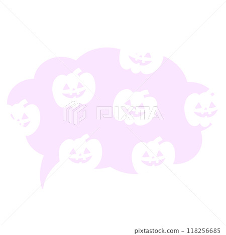 Illustration of Halloween text bubble with pumpkin pattern on purple background for decoration, text, message, speech, chatting, dialogue, cartoon, comic, masking tape, sticker, print, campaign badge 118256685