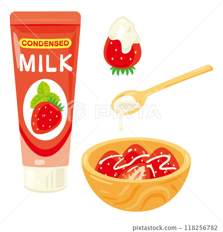 Condensed milk in a tube with strawberries 118256782