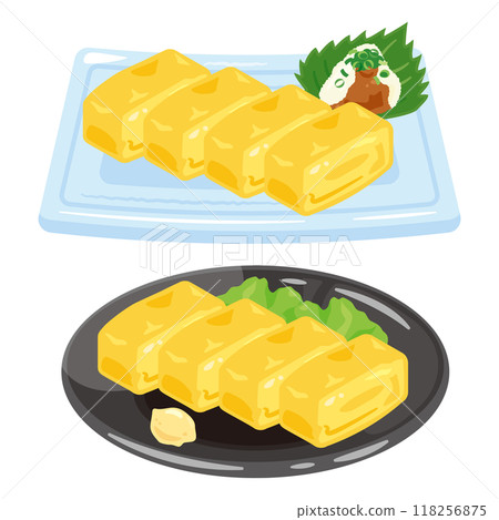 玉子燒和大島卷玉子放在盤子裡 118256875