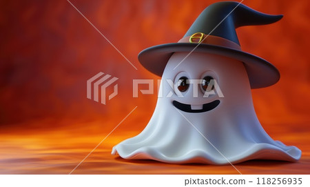A cartoonish ghost with a black hat 118256935