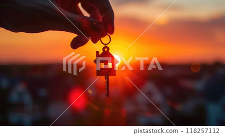 A person is holding a key in their hand, with the sun in the background A person is holding a key in their hand, with the sun in the background 118257112