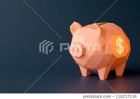 A geometric low-poly piggy bank, The dollar sign symbol glows on the side of the piggy bank, a dynamic representation of investment A geometric low-poly piggy bank, The dollar sign symbol glows on the side of the piggy bank, a dynamic representation of investment 118257116