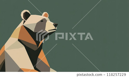 Abstract Geometric Bear in Muted Tones on Forest Green Background for Web Profile Banner. Abstract Geometric Bear in Muted Tones on Forest Green Background for Web Profile Banner. 118257229
