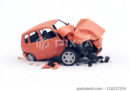 A car is smashed and the front end is missing 118257254