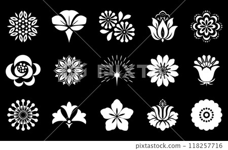 Flowers icon set. Flowers isolated on transparent background. Flowers in modern simple. Cute round flower plant nature collection. Vector illustrator 118257716