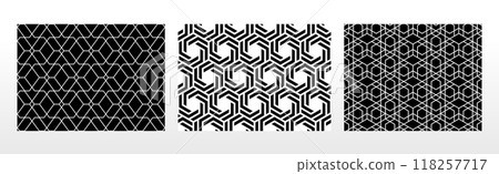 Geometric set of seamless black and white patterns. Simple vector graphics. 118257717