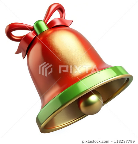 Red Christmas bell with bow, Christmas decoration 118257799