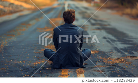 Businessman's face reveals a deep sense of regret and sadness 118258429