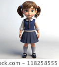 3D character of a girl wearing a school uniform, white shirt, blue skirt 118258555