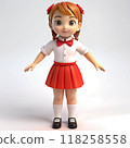 3D Cartoon girl in kindergarten uniform white shirt 118258558