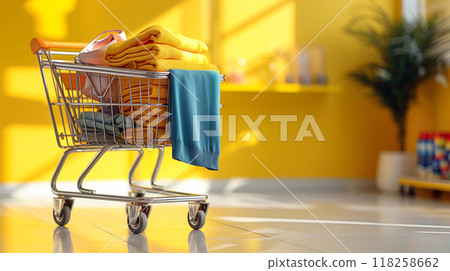 Shopping cart presents a vibrant mix of colors, patterns, and styles 118258662