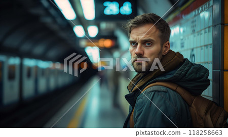 Handsome man stands at the entrance of the subway station 118258663
