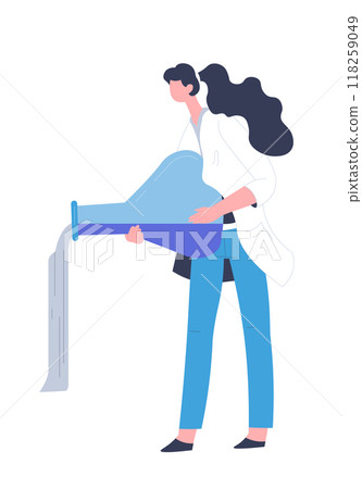 Scientist pouring liquid from beaker 118259049