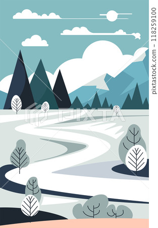 Snowy path through mountains vector Snowy path through mountains vector 118259100