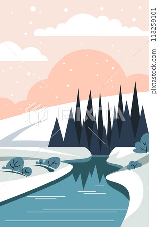 Calm winter river landscape vector Calm winter river landscape vector 118259101