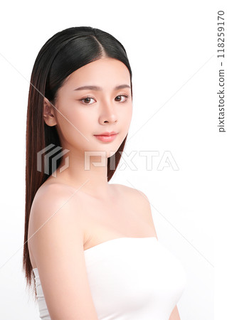 Beautiful young asian woman with clean fresh skin on white background, Face care, Facial treatment, Cosmetology, beauty and spa, Asian women portrait. 118259170