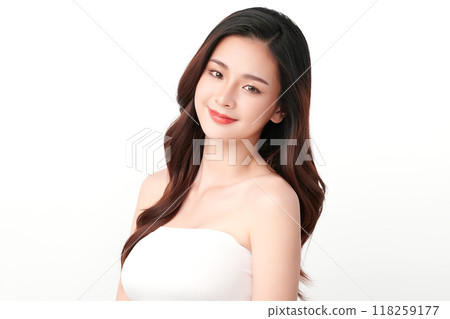 Beautiful young asian woman with clean fresh skin on white background, Face care, Facial treatment, Cosmetology, beauty and spa, Asian women portrait. 118259177