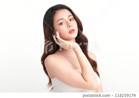 Beautiful young asian woman with clean fresh skin on white background, Face care, Facial treatment, Cosmetology, beauty and spa, Asian women portrait. 118259179