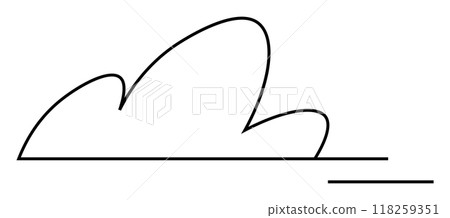 Simple black line drawing of a cloud on a white background. Ideal for weather, nature, children s books, animations, environmental themes. Clean, minimalist style. 118259351