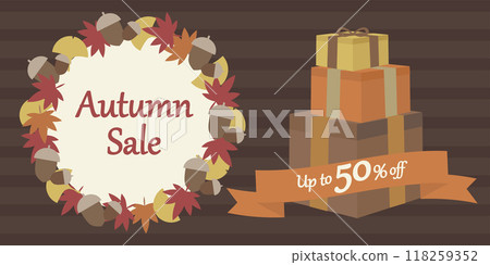 Autumn sale advertising design with autumn leaves and gift boxes 118259352