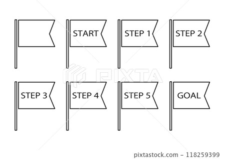 代表從開始到結束的步驟的標誌圖標 118259399
