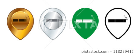 Smoke allowed area smoking zone map pinpoint mark location position information place cigarette logo design set collection 118259415