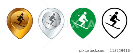 Downhill skiing map location tourist destination winter season recreation athlete ski cold snow weather place area design set collection 118259416