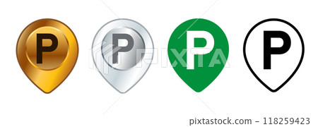 Parking location vehicle park lot area map route direction information zone park sign symbol design set collection 118259423