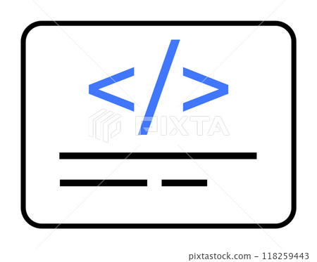 An HTML code symbol is displayed with tags in blue and horizontal lines in black on a white, minimalist background. Ideal for coding, web development, programming, software tutorials, and tech educati An HTML code symbol is displayed with tags in blue and horizontal lines in black on a white, minimalist background. Ideal for coding, web development, programming, software tutorials, and tech educati 118259443