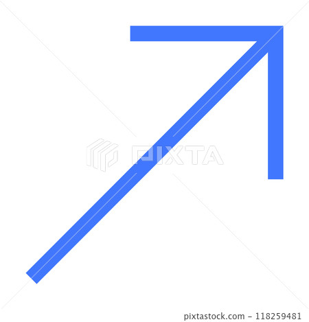 A blue arrow points diagonally upward to the right, representing growth, ascension, progress, achievement, and direction. Ideal for business, success, strategy, finance, and navigation. Simple vector A blue arrow points diagonally upward to the right, representing growth, ascension, progress, achievement, and direction. Ideal for business, success, strategy, finance, and navigation. Simple vector 118259481