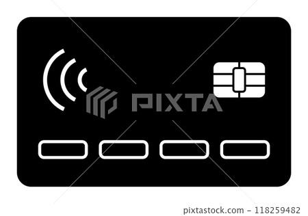 A black credit card design with contactless payment waves and an embedded chip. Ideal for financial services, secure payments, bank cards, digital banking, and modern transactions. Simple, modern, mon A black credit card design with contactless payment waves and an embedded chip. Ideal for financial services, secure payments, bank cards, digital banking, and modern transactions. Simple, modern, mon 118259482