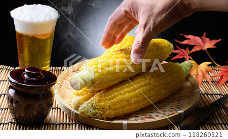 Freshly boiled corn (black background) 118260521