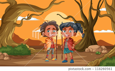 Children Exploring a Desert Landscape 118260561