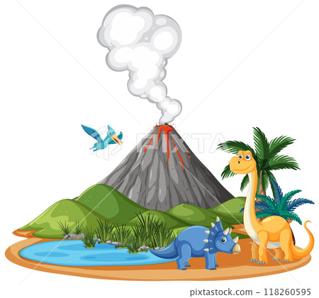 Dinosaurs by a Volcano Island Dinosaurs by a Volcano Island 118260595
