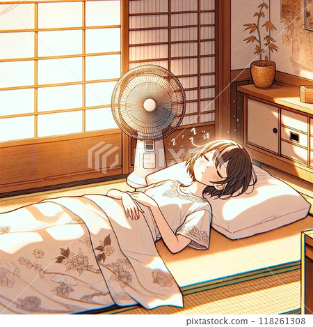 A woman cool with a fan 118261308