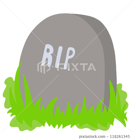 Hand drawn tombstone with RIP letters and grass for Halloween decoration, cartoon, comic, costumes, patches, shirt print, sticker, brooch, sign, symbol, department store, standee 118261345