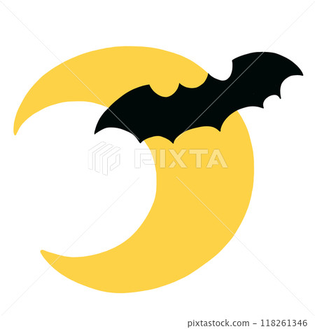 Illustration of of bat and moon for Halloween decoration, animal, cartoon character, comic, mascot, costumes, cute patches, shirt print, toy, doll, sticker, brooch, sign, symbol, department store 118261346