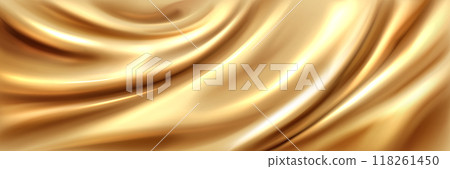 Liquid gold silk fabric. Golden cloth background 118261450