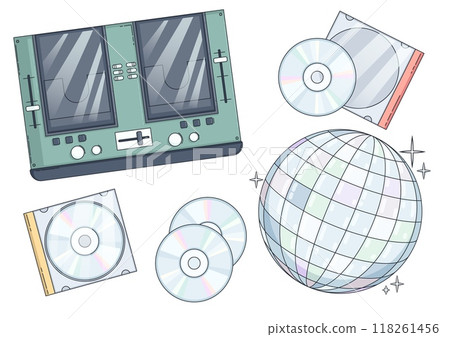Retro music party element with disco ball icon Retro music party element with disco ball icon 118261456