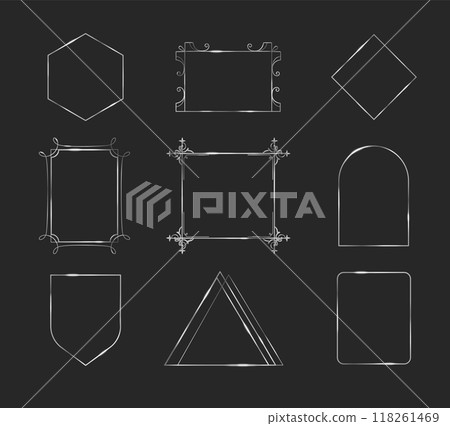 Thin silver frame. Metal square border for picture Thin silver frame. Metal square border for picture 118261469