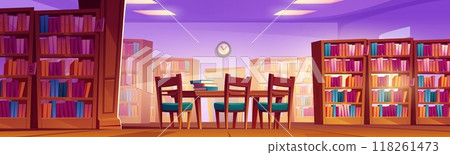 Library or bookstore interior cartoon background Library or bookstore interior cartoon background 118261473