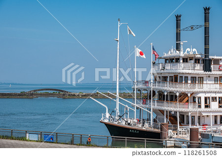Tourist boat Michigan docked at Otsu Port Pier 118261508