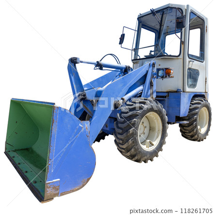 Cropped image of a blue wheel loader seen from an angle 118261705